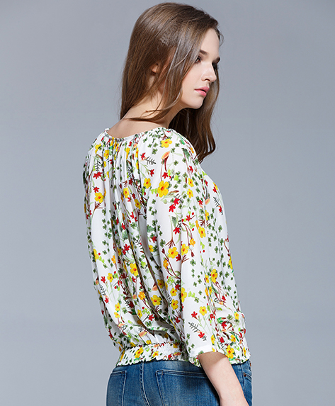 Tops - Floral printed silk crepe de chine top